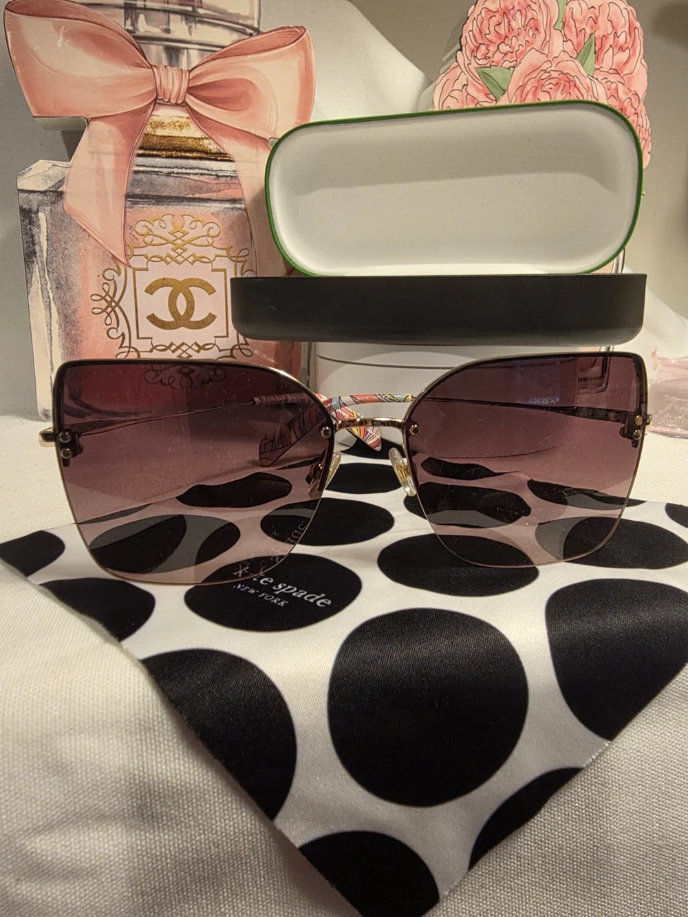 kate spade gold-tone frame sunglasses with pink gradient lenses